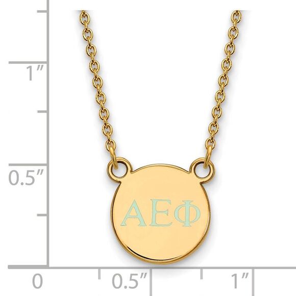 14K Plated Silver Alpha Epsilon Phi XS Aqua Enamel Greek Necklace - Picture 2 of 5